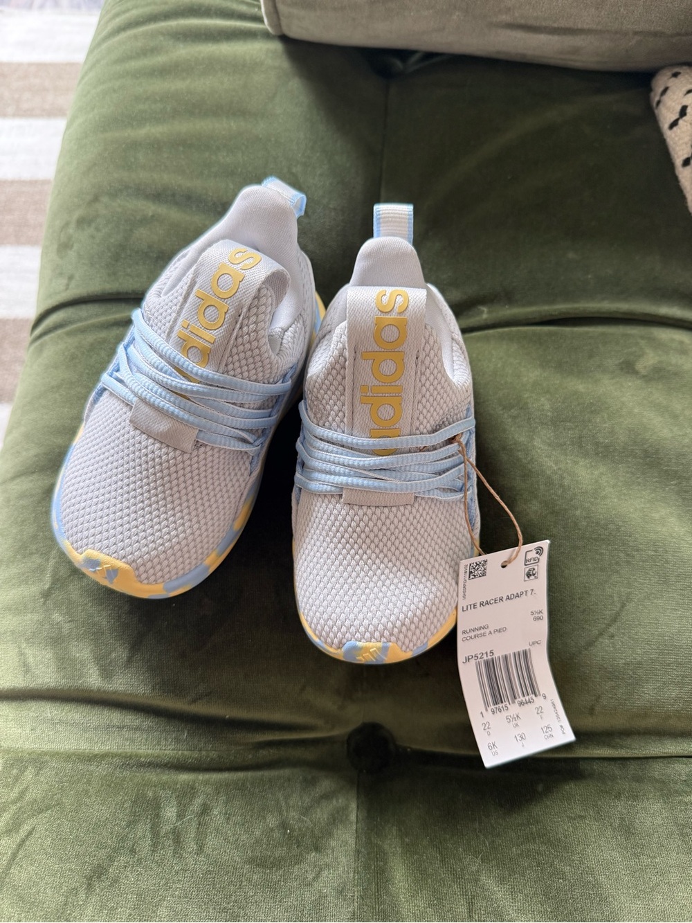 adidas Kids Light Blue and Yellow Slip-On Sneakers